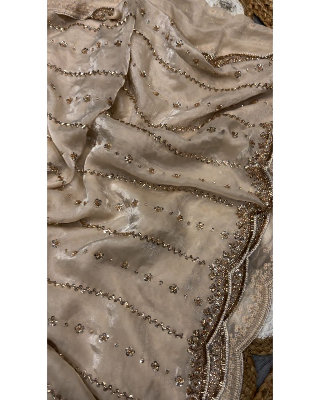 Space beads work saree