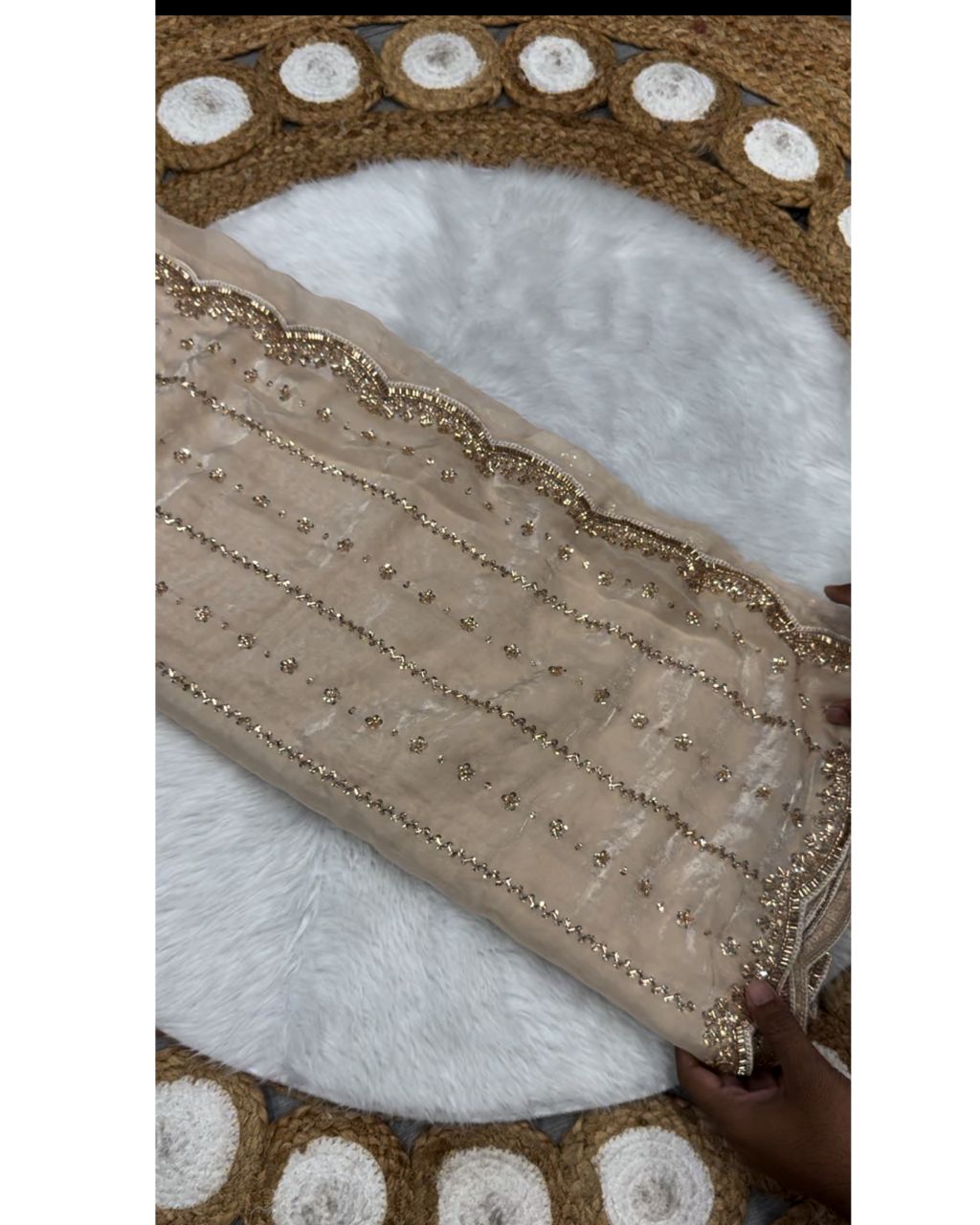 Space beads work saree