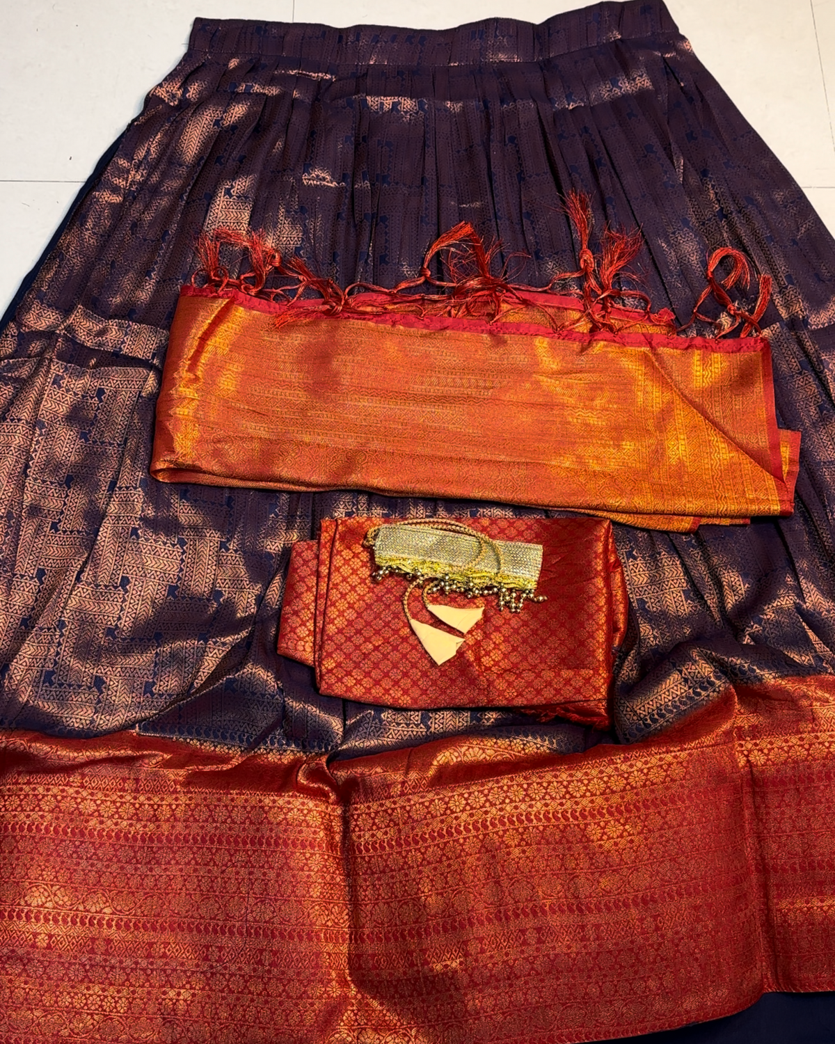 Soft lehenga 001 blue + red