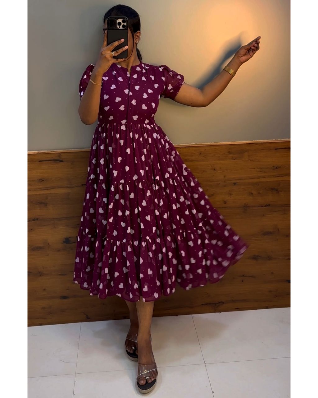Heart printed midi