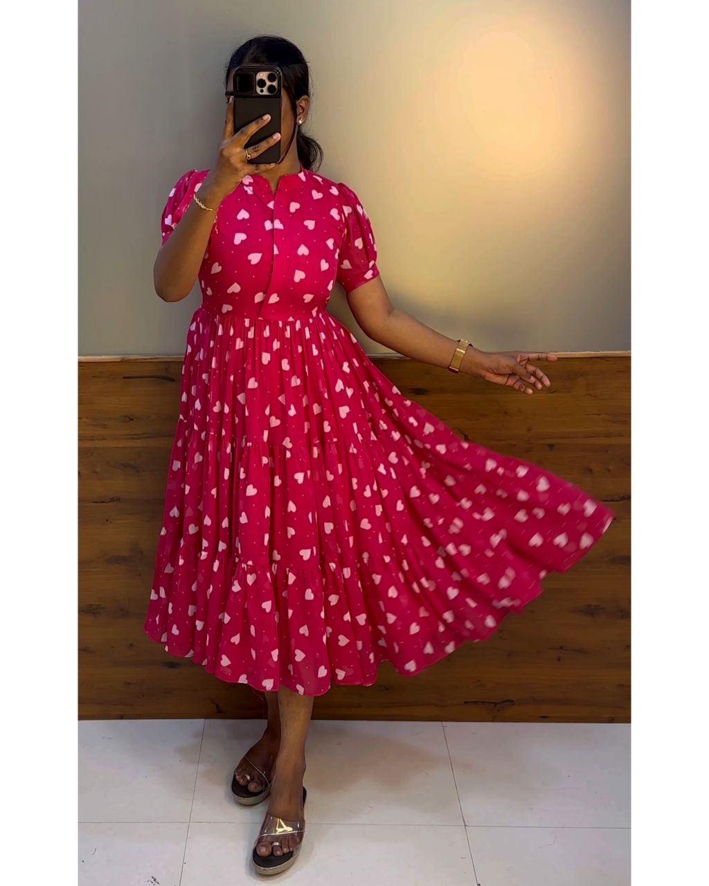 Heart printed midi